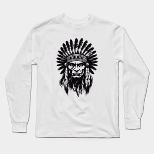 American Native Indian Brave Warrior Inspiration People Vector Graphic Long Sleeve T-Shirt